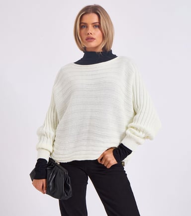Gestreepte gebreide oversized trui met vleermuismouwen