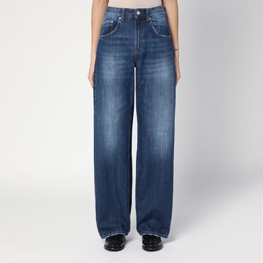 Wide-leg Pop Blue Jeans With Washed Effect