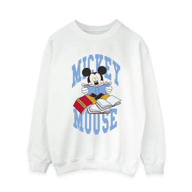 Disney Womens/Ladies Mickey Mouse Reading Books Sweatshirt (White)
