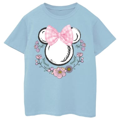 Disney Girls Minnie Mouse Bows & Flowers Cotton T-Shirt (Baby Blue)