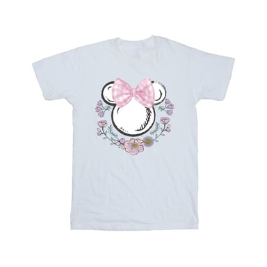 Disney Girls Minnie Mouse Bows & Flowers Cotton T-Shirt (White)