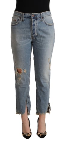 Cropped Boyfriend Jeans Distressed Detail
