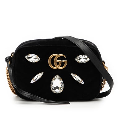 Begagnad Mini GG Marmont Kristallbeströdd Matelassé Sammet Crossbody