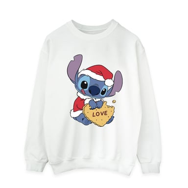 Disney Mens Lilo And Stitch Christmas Love Biscuit Sweatshirt (White)