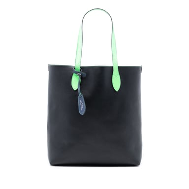 Pre-owned Grained Leather And Haymarket Check Coated Canvas Reversible North South Tote