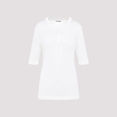 Ss Cn T-shirt W/ Flower Crochet