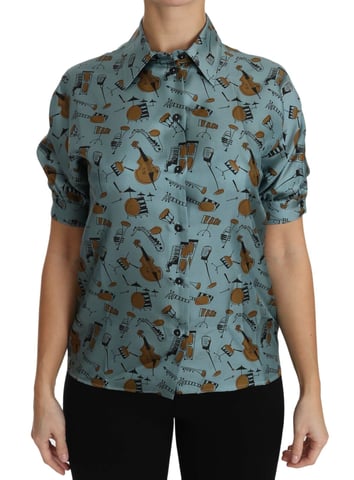 Silk Musical Instrument Print Shirt