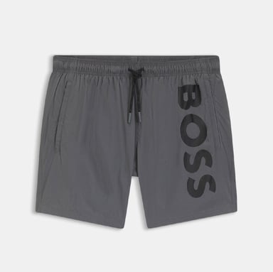 Grijze zwembroek voor heren met Boss Octopus-logo.