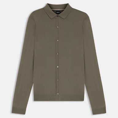 Men's Boss Helbert Regular Fit Shirt in Virgin Wool in Brown
