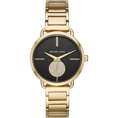 Michael Kors Portia MK3788 Dam 36,5 mm Guld Rostfritt Stål Armbandsur Svart Urskiva