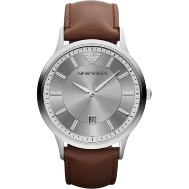 Emporio Armani AR2463 Men's Classic Silver Dial Watch with Leather Strap