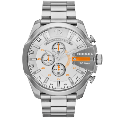 Diesel Mega Chief DZ4328 Klocka Med Chronograf 51mm Silver Rostfritt Stål Herrklocka