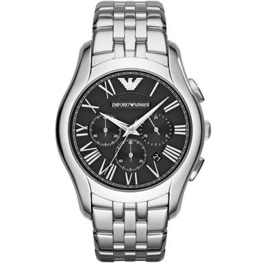 Emporio Armani AR1786 Men's Chronograph Watch, Black Dial, Silver Stainless Steel