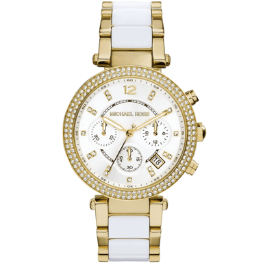 Michael Kors Parker MK6119 Ladies Two-Tone Chronograph Watch 39 mm Gold & White