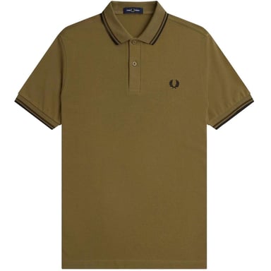 Fred Perry Mens Double Tipped Collar Polo Shirt (Black/Khaki Green)