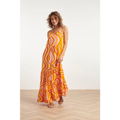 Smashed Lemon 24011 zomerse spaghetti jurk met retro print |