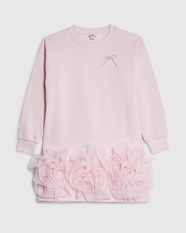 River Island Girls Shirt Dress Pink Rosette Hem Sweatshirt