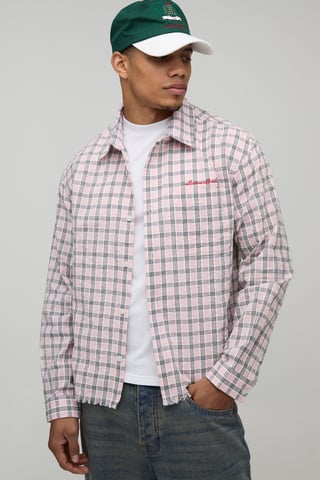 Oversized Boxy Raw Hem Checked Shirt