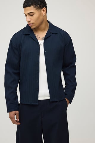 Boxy Crop Fit Long Sleeve Irregular Pleat Overshirt
