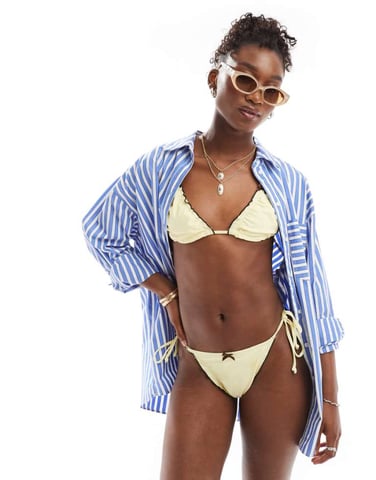 COLLUSION lingere bikini bottoms with bows in yellow