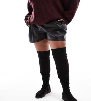 ASOS DESIGN Curve Kaylee smart flat over the knee boots in black