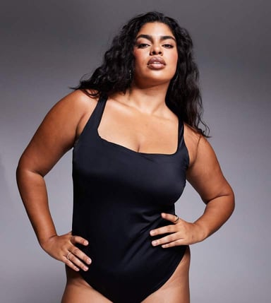 ASOS DESIGN Curve revenge sculpting swimsuit in black