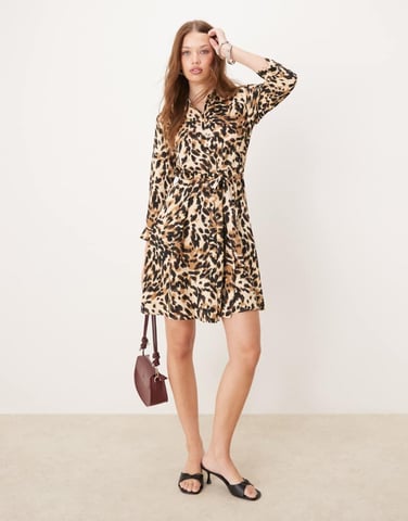 YAS mini shirt dress in leopard print - BLACK