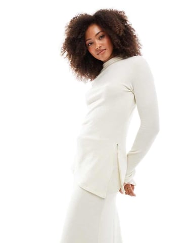 Vero Moda mix and match supersoft side split top in cream melange