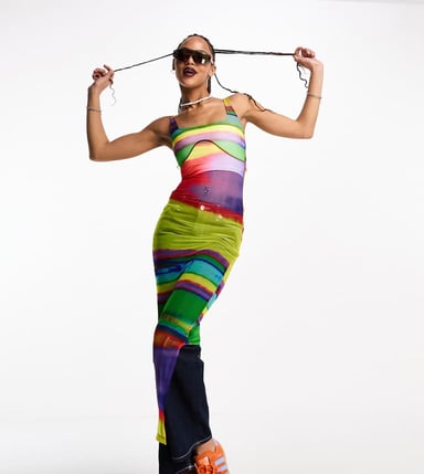 Calvin Klein Jeans Pride graphic mesh racerback dress in all over print