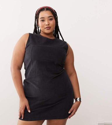 COLLUSION Plus cord mini dress with seam detail in charcoal