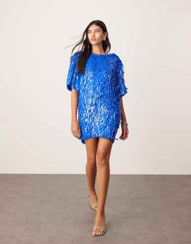 ASOS EDITION embellished 3D sequin t-shirt mini dress in blue