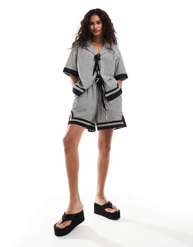 Reclaimed Vintage gingham short with lace details co-ord