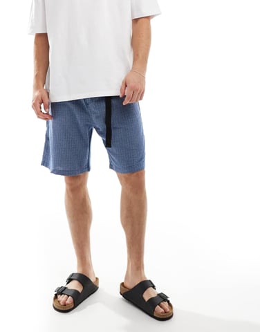 ASOS DESIGN co-ord shorts with blue check print and belt detail