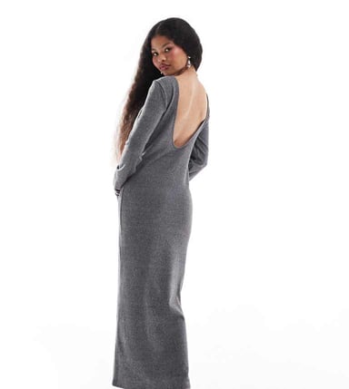 Noisy May Petite scoop back knitted maxi dress in grey texture