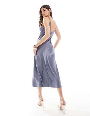 ASOS DESIGN hög apex maxi sidentoppklänning i blå