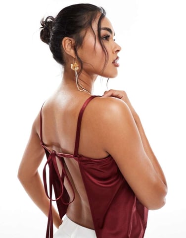 ASOS DESIGN shiny cami backless top in burgundy