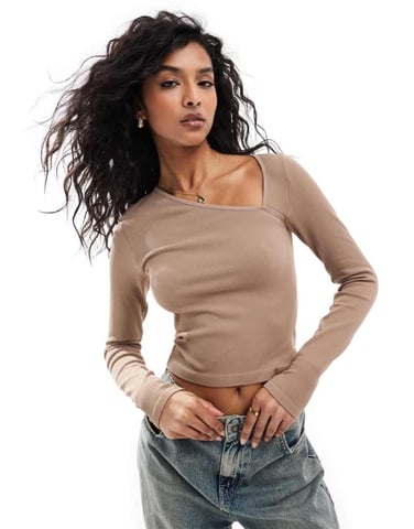 ASOS DESIGN seamless sculpting asymmetric neckline top - MOCHA