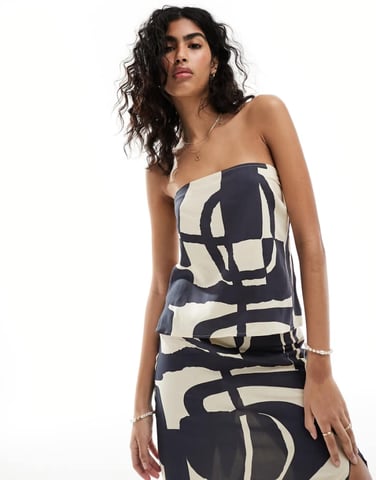 ASOS DESIGN clean bandeau top co-ord in mono abstract print