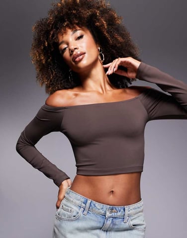 ASOS DESIGN Premium formande bardot-top i choklad