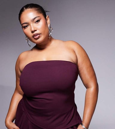 ASOS DESIGN Curve co-ord strapless ruched side top in burgundy