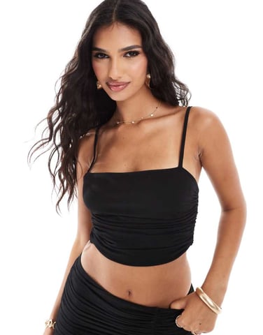 ASOS DESIGN matchande mesh ruchad topp i svart