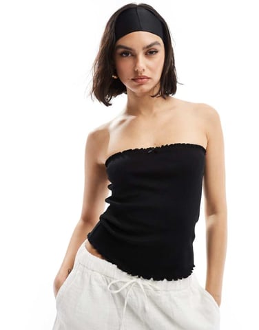 ASOS DESIGN lettuce edge bandeau top in black