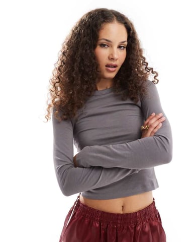 COLLUSION long sleeve fitted top in grey