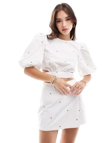 ASOS DESIGN embroidered puff sleeve co-ord in floral