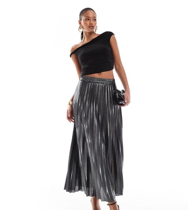 ONLY Tall pleated maxi skirt in grey metallic