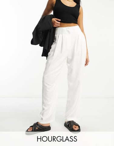 ASOS DESIGN Hourglass seamed waist trouser with linen in white