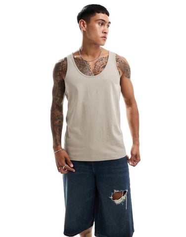 ASOS DESIGN heavyweight vest in stone