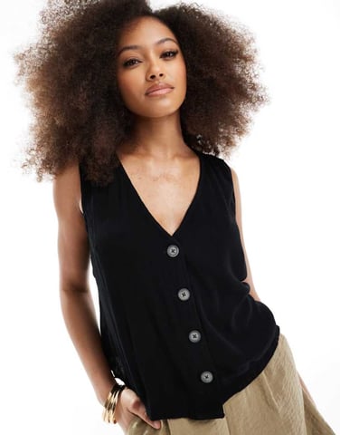 ASOS DESIGN crinkle linen look waistcoat in black