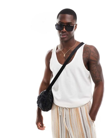 ASOS DESIGN vest in cream waffle