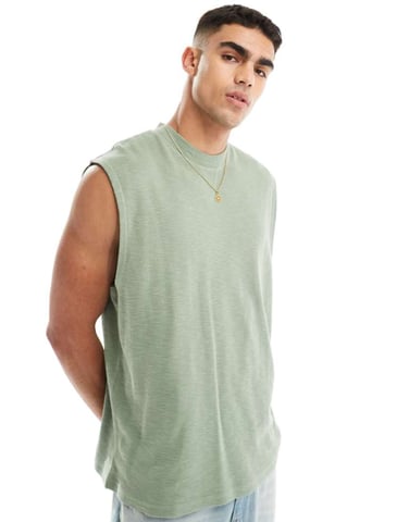 ASOS DESIGN oversized pique tank in light green